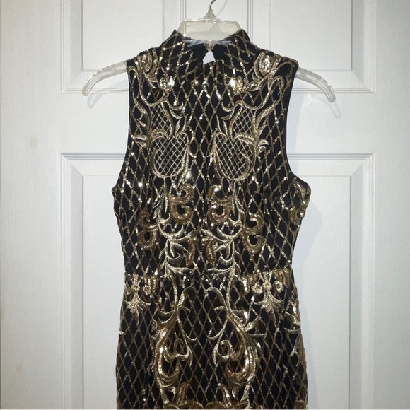 LULUs Black and Gold Sequins Mini Dress XS NWOT - Holiday Dress - Picture 4 of 5